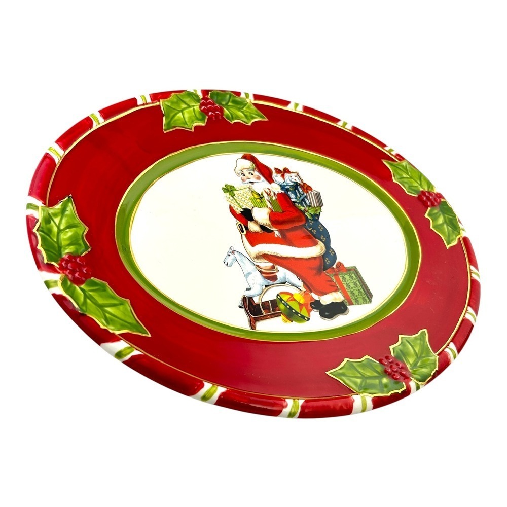 Christopher Radko Santa‎ Oval Serving Platter Holly Berry Ceramic